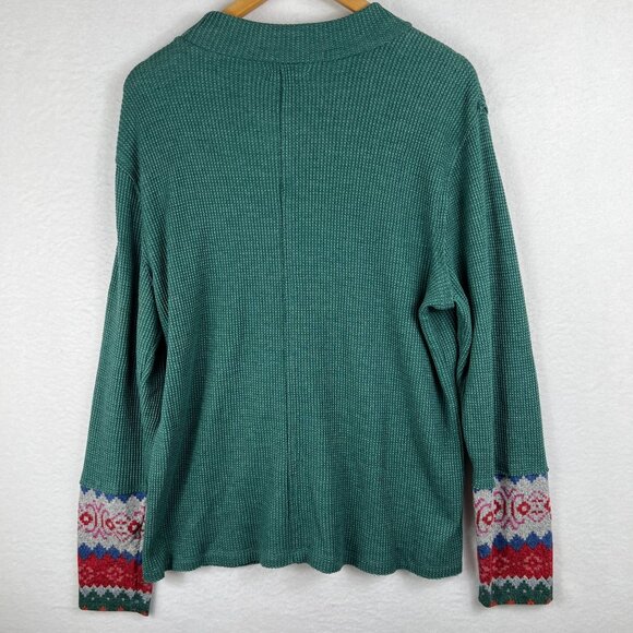 Maurices Womens Green Long Sleeve Knit Mock Neck Tee Size XXL Fair Isle Cuff - Picture 3 of 11